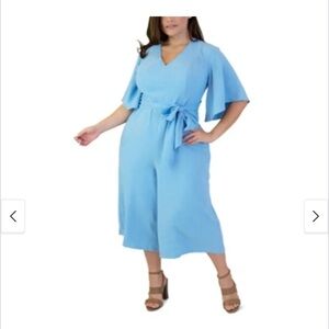 Womens Light Blue Wide-Leg Jumpsuit